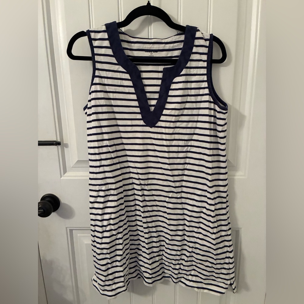 Lands' End Navy and White Striped Dress